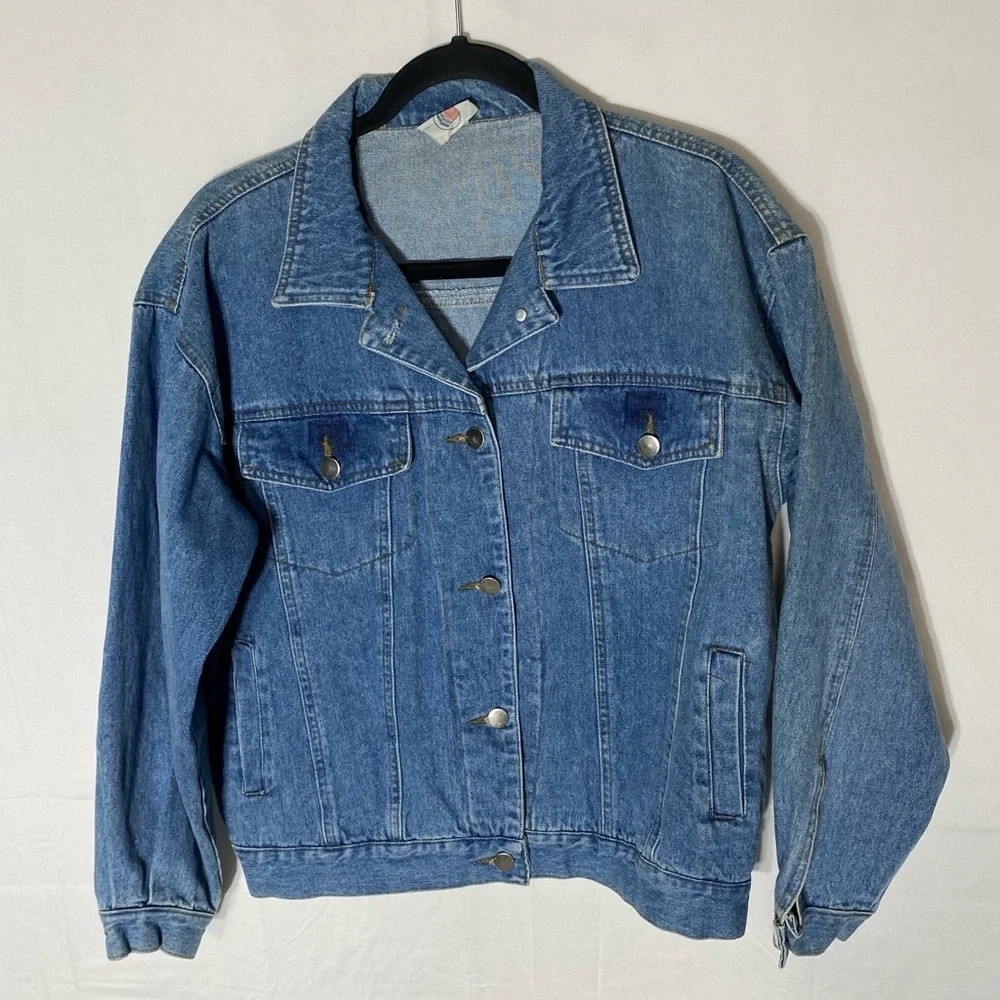 Vintage 90s Newface Blue Denim Jean Jacket L Trucker Dadcore Utility Work Grunge